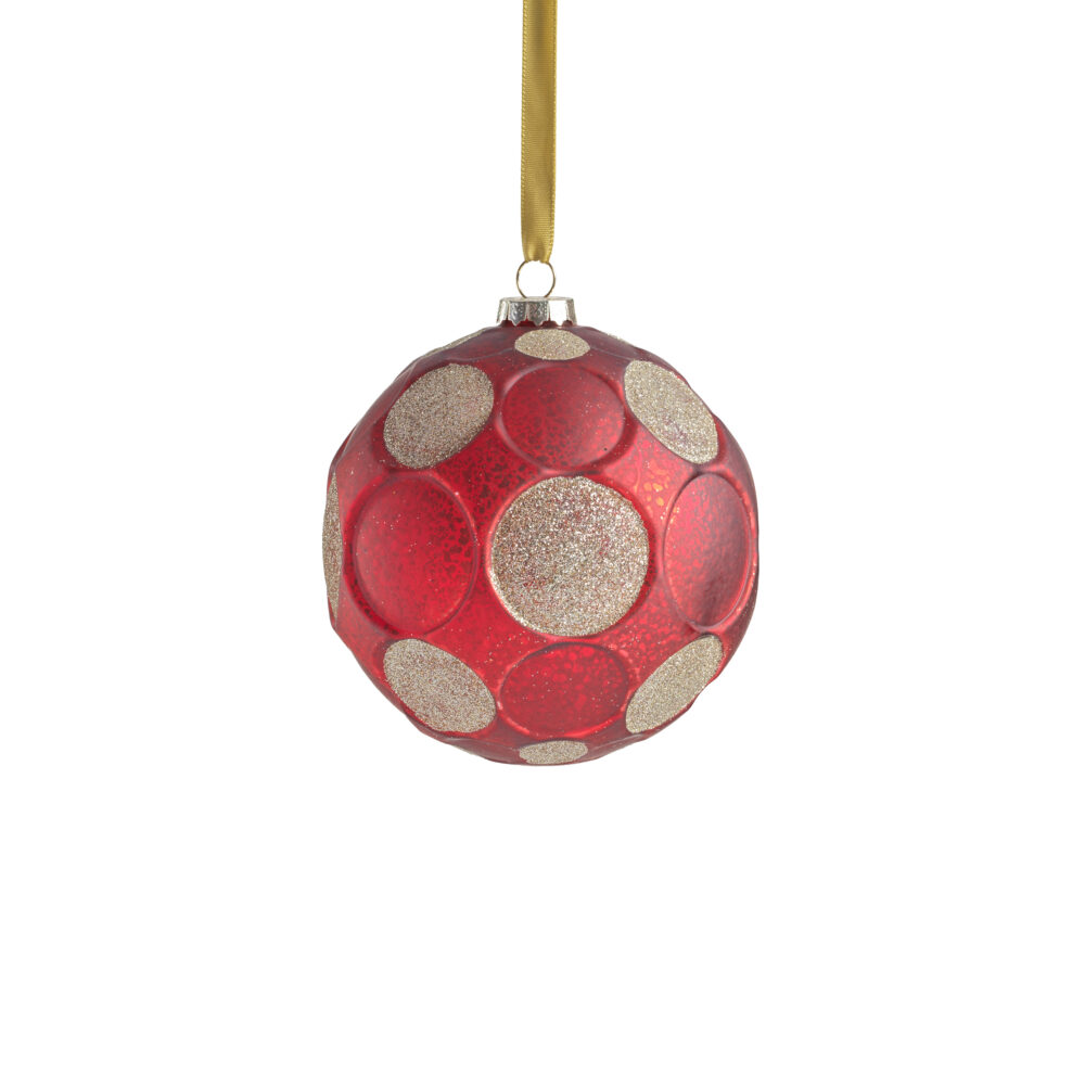 Matte Frosted Serenity 4.75" Glass Ball Ornaments- Set of 4, Red w/ Gold Glitter by Zodax