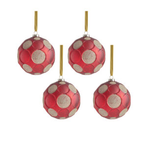 Matte Frosted Serenity 4.75" Glass Ball Ornaments- Set of 4, Red w/ Gold Glitter by Zodax