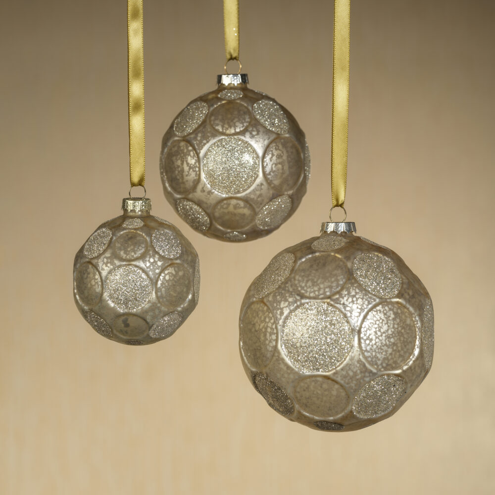 Matte Frosted Serenity 4.75" Glass Ball Ornaments- Set of 4, Gold w/ Gold Glitter by Zodax