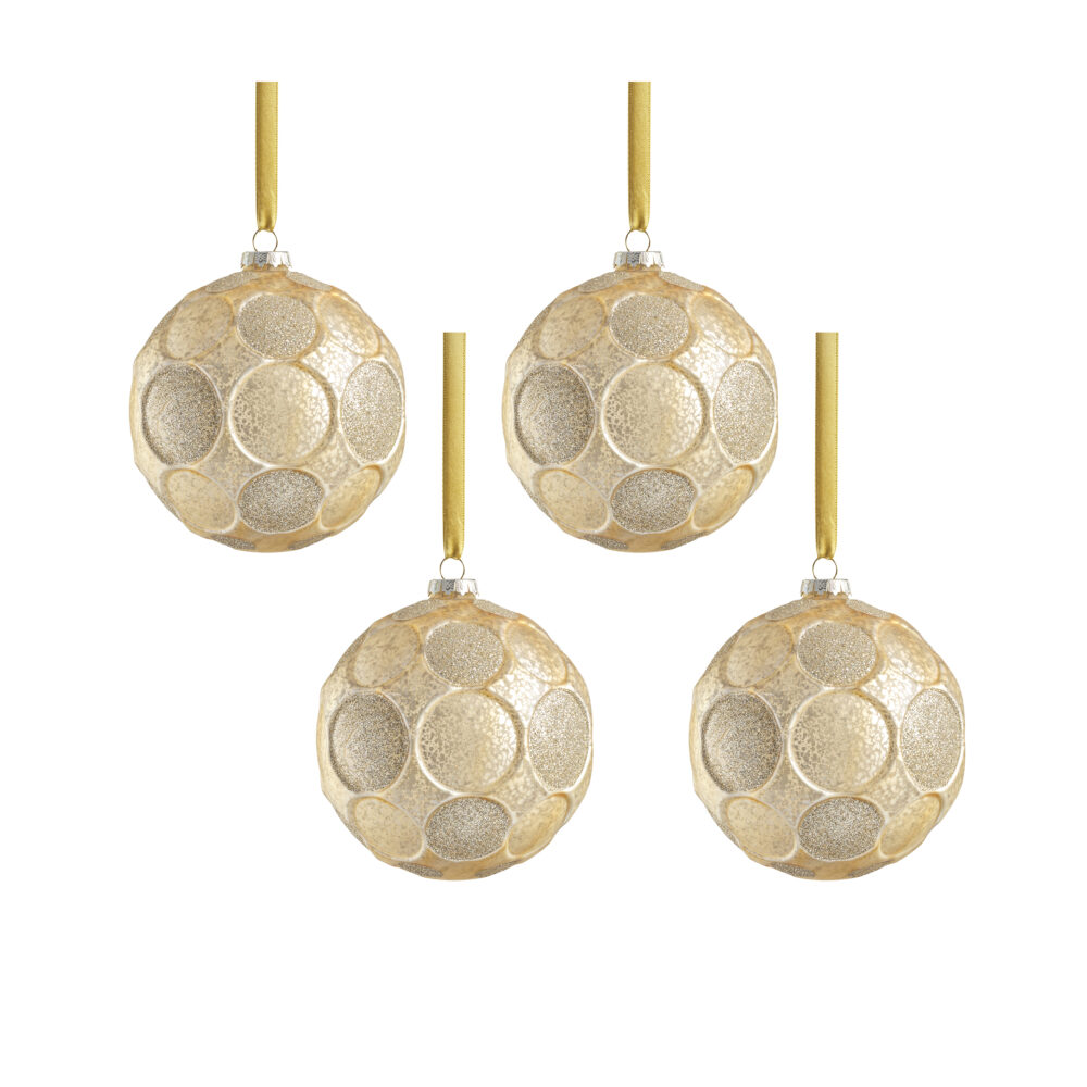 Matte Frosted Serenity 4.75" Glass Ball Ornaments- Set of 4, Gold w/ Gold Glitter by Zodax