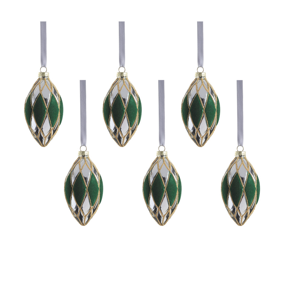 Messina Verde 6-Piece Glass Ornament Set, 2.75" x 5 by Zodax