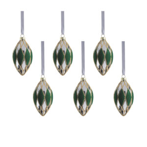 Messina Verde 6-Piece Glass Ornament Set, 2.75" x 5 by Zodax