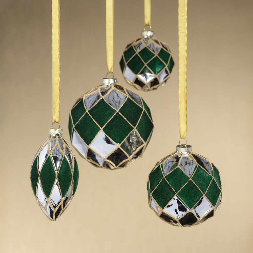 Messina Verde 6-Piece Glass Ornament Set, 3" by Zodax