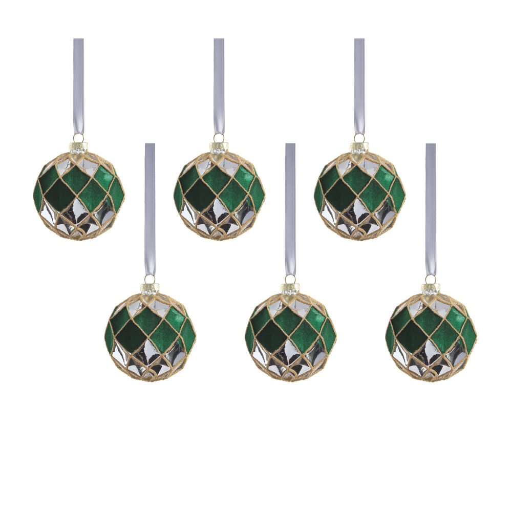 Messina Verde 6-Piece Glass Ornament Set, 3" by Zodax