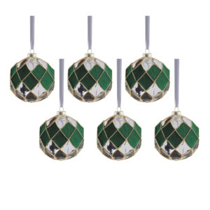 Messina Verde 6-Piece Glass Ornament Set, 4" by Zodax