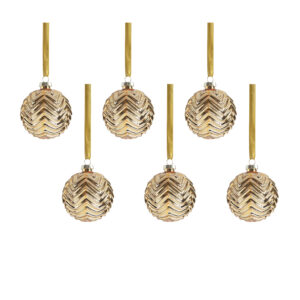 Trieste 6-Piece Set Gold Metallic Chevron Glass Ball Ornaments, 3.25" by Zodax