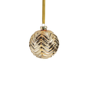 Trieste 6-Piece Set Gold Metallic Chevron Glass Ball Ornaments, 4" by Zodax