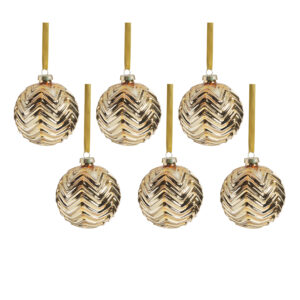 Trieste 6-Piece Set Gold Metallic Chevron Glass Ball Ornaments, 4" by Zodax