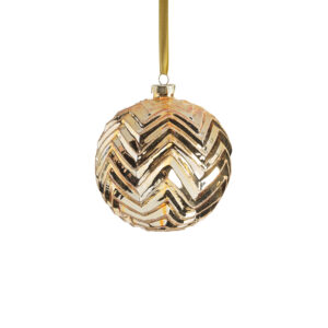 Trieste Metallic Chevron 4.75" Glass Ball Ornaments- Set of 4, Gold by Zodax