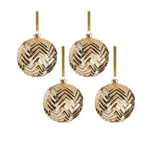 Trieste Metallic Chevron 4.75" Glass Ball Ornaments- Set of 4, Gold by Zodax