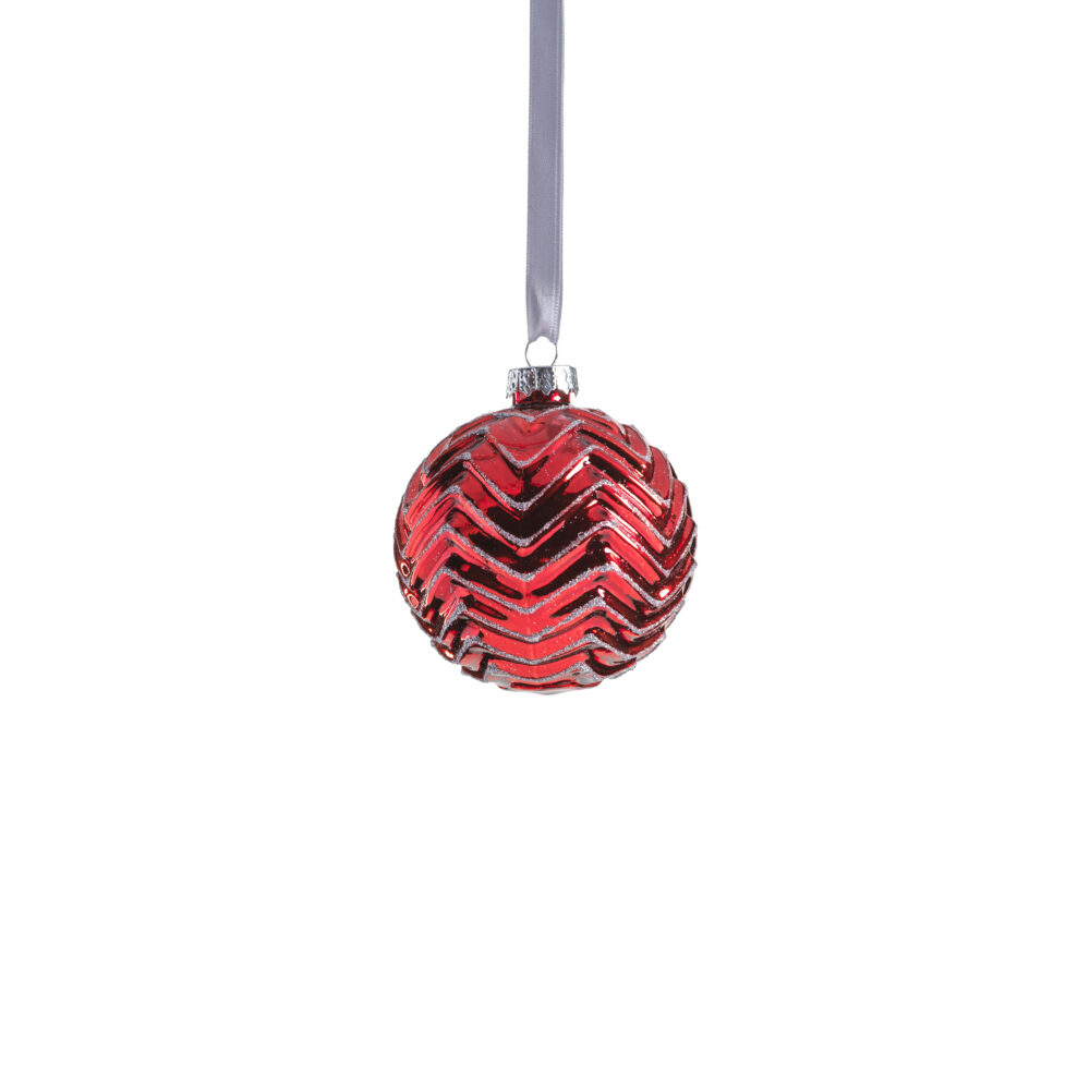 Trieste 6-Piece Set Red Metallic Chevron Glass Ball Ornaments, 3.25" by Zodax