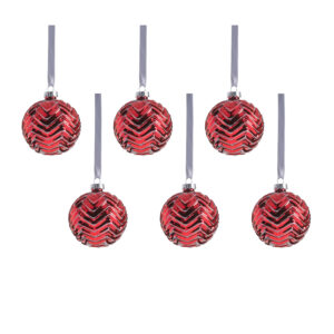 Trieste 6-Piece Set Red Metallic Chevron Glass Ball Ornaments, 3.25" by Zodax