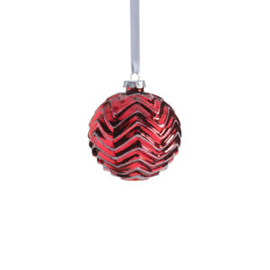 Trieste 6-Piece Set Red Metallic Chevron Glass Ball Ornaments, 4" by Zodax