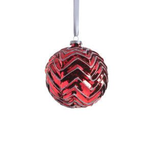 Trieste Metallic Chevron 4.75" Glass Ball Ornaments- Set of 4, Red by Zodax