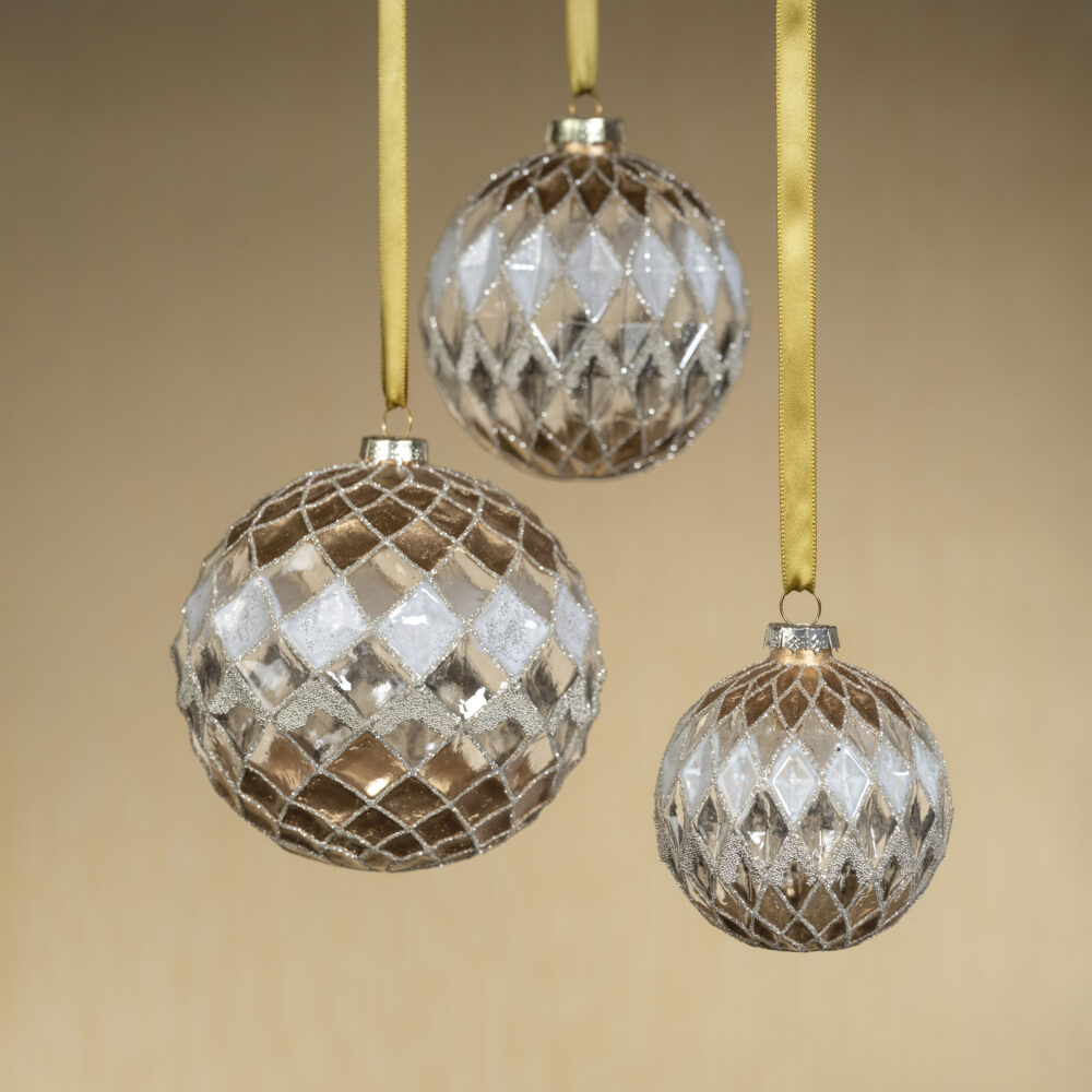 Astral Harlequin Glass Ball Ornaments- Set of 6, 3.25" by Zodax