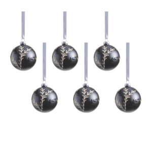 Patrin 6-Piece Set Glass Ball Ornaments with Leaf Pattern, 3.25" by Zodax