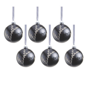 Patrin 6-Piece Set Glass Ball Ornaments with Leaf Pattern, 4" by Zodax