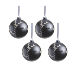 Patrin 4.75" Glass Ball Ornaments with Leaf Pattern, Set of 4 by Zodax