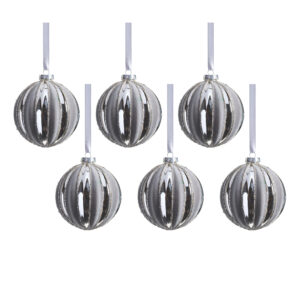 Giada 6-Piece Set Shiny Glass Ball Ornaments with Flock Pattern, 4" by Zodax