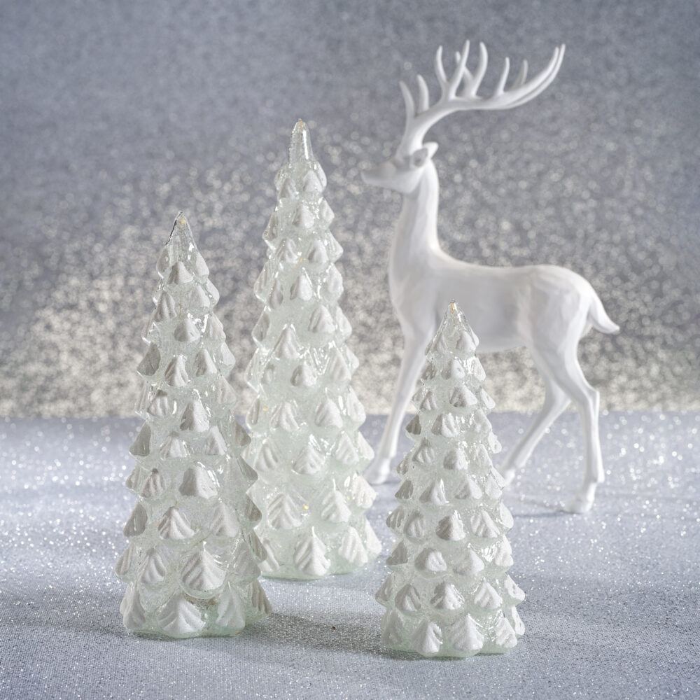 Mireille 2-Piece Set LED Snow Tabletop Trees, Large by Zodax