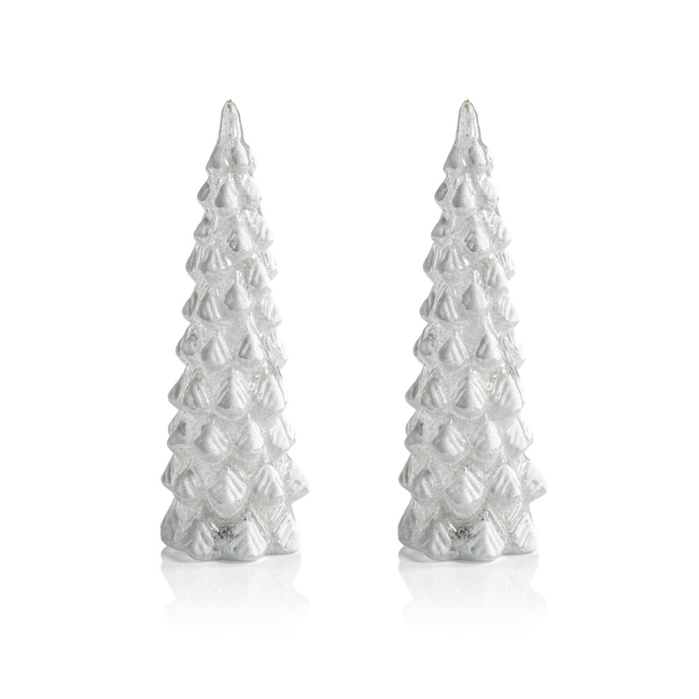 Mireille 2-Piece Set LED Snow Tabletop Trees, Large by Zodax