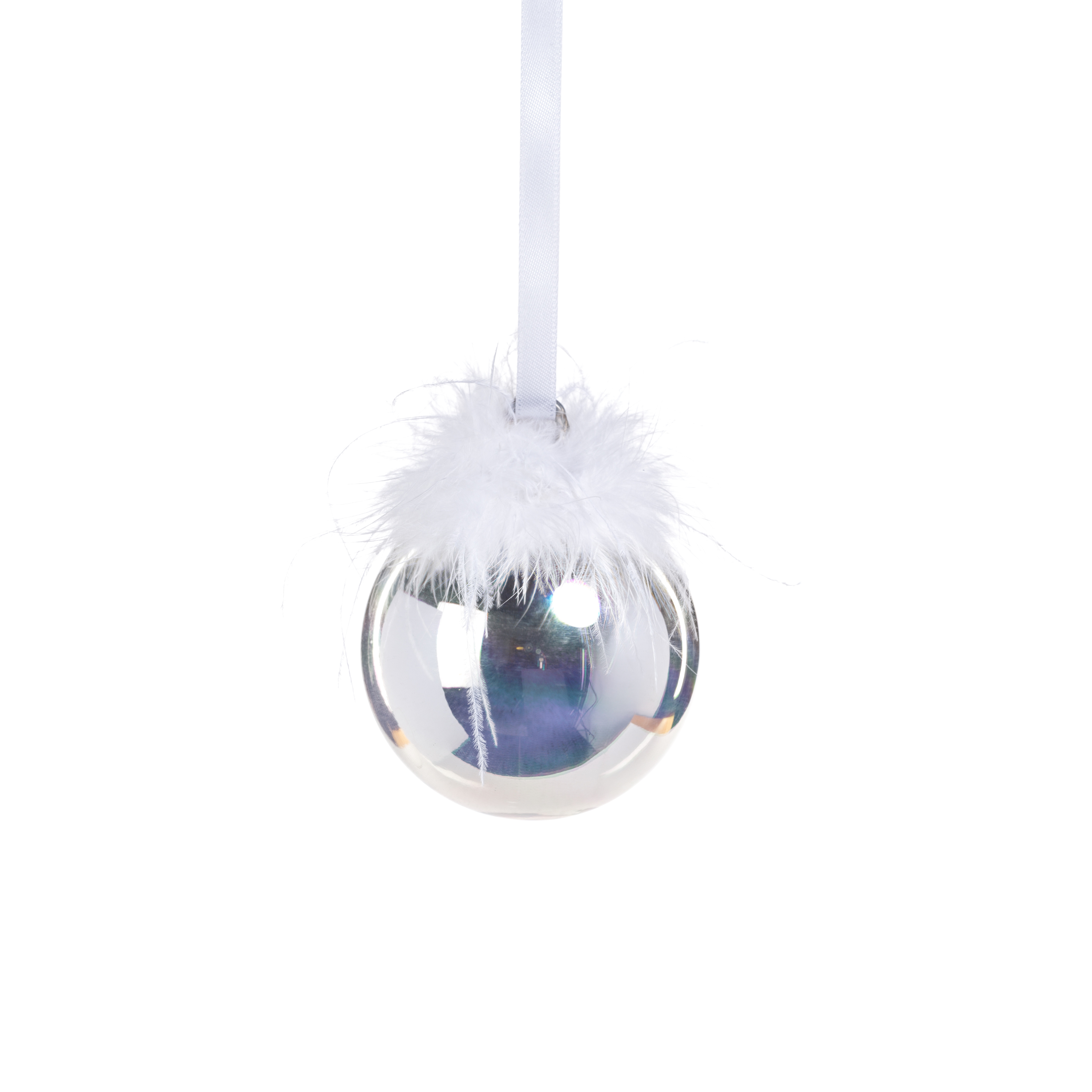 Luster Glass Ball Ornaments with Feather Design- Set of 6, 3.25" by Zodax