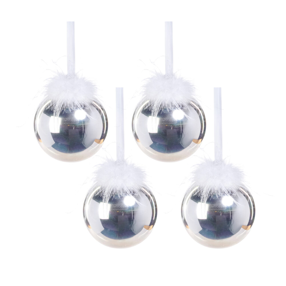 Luster 4.75" Glass Ball Ornaments with Feather Design, Set of 4 by Zodax