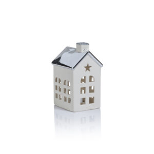 Lilou 2-Piece Set Porcelain LED House with Silver Roof, Small by Zodax