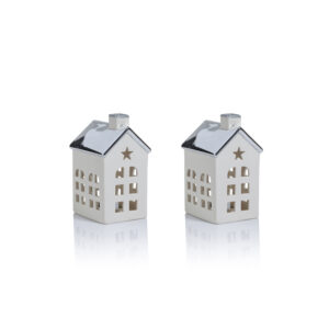 Lilou 2-Piece Set Porcelain LED House with Silver Roof, Small by Zodax