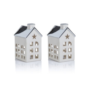 Lilou 2-Piece Set Porcelain LED House with Silver Roof, Large by Zodax