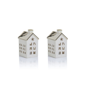 Lilou 2-Piece Set Porcelain LED House with Gold Roof, Small by Zodax