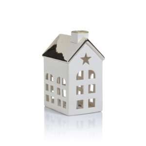 Lilou 2-Piece Set Porcelain LED House with Gold Roof, Large by Zodax