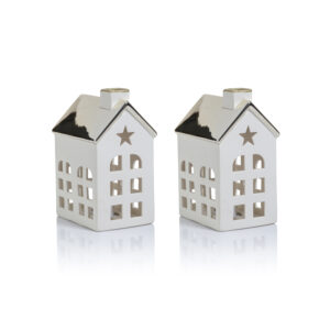 Lilou 2-Piece Set Porcelain LED House with Gold Roof, Large by Zodax