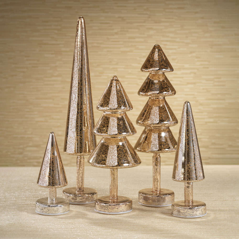 Crimbo 10" Gold Sparkle Cone LED Trees, Set of 2  by Zodax