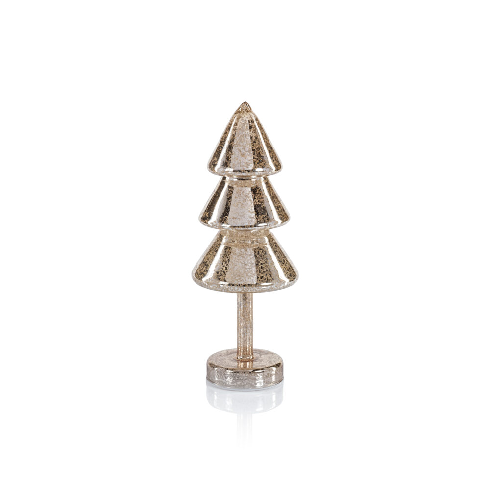 Crimbo 12.25" Gold Sparkle Layered Cone LED Trees, Set of 2  by Zodax