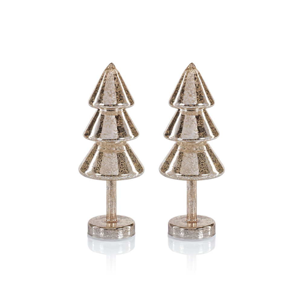 Crimbo 12.25" Gold Sparkle Layered Cone LED Trees, Set of 2  by Zodax