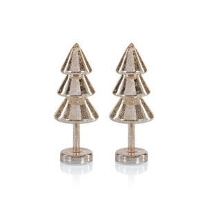 Crimbo 12.25" Gold Sparkle Layered Cone LED Trees, Set of 2  by Zodax