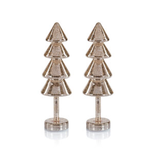 Crimbo 15.75" Gold Sparkle Layered Cone LED Trees, Set of 2  by Zodax