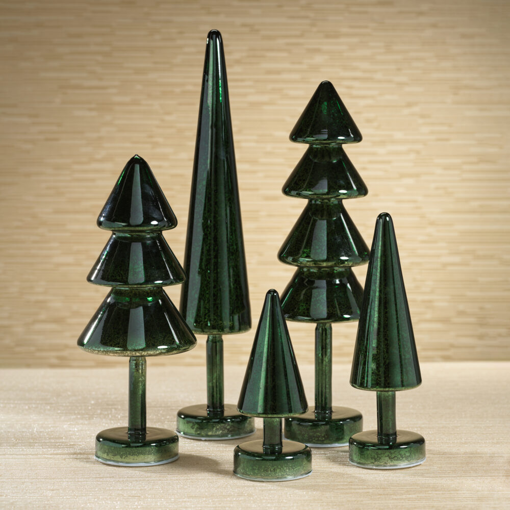 Crimbo 7" Green Sparkle Cone LED Trees, Set of 2  by Zodax