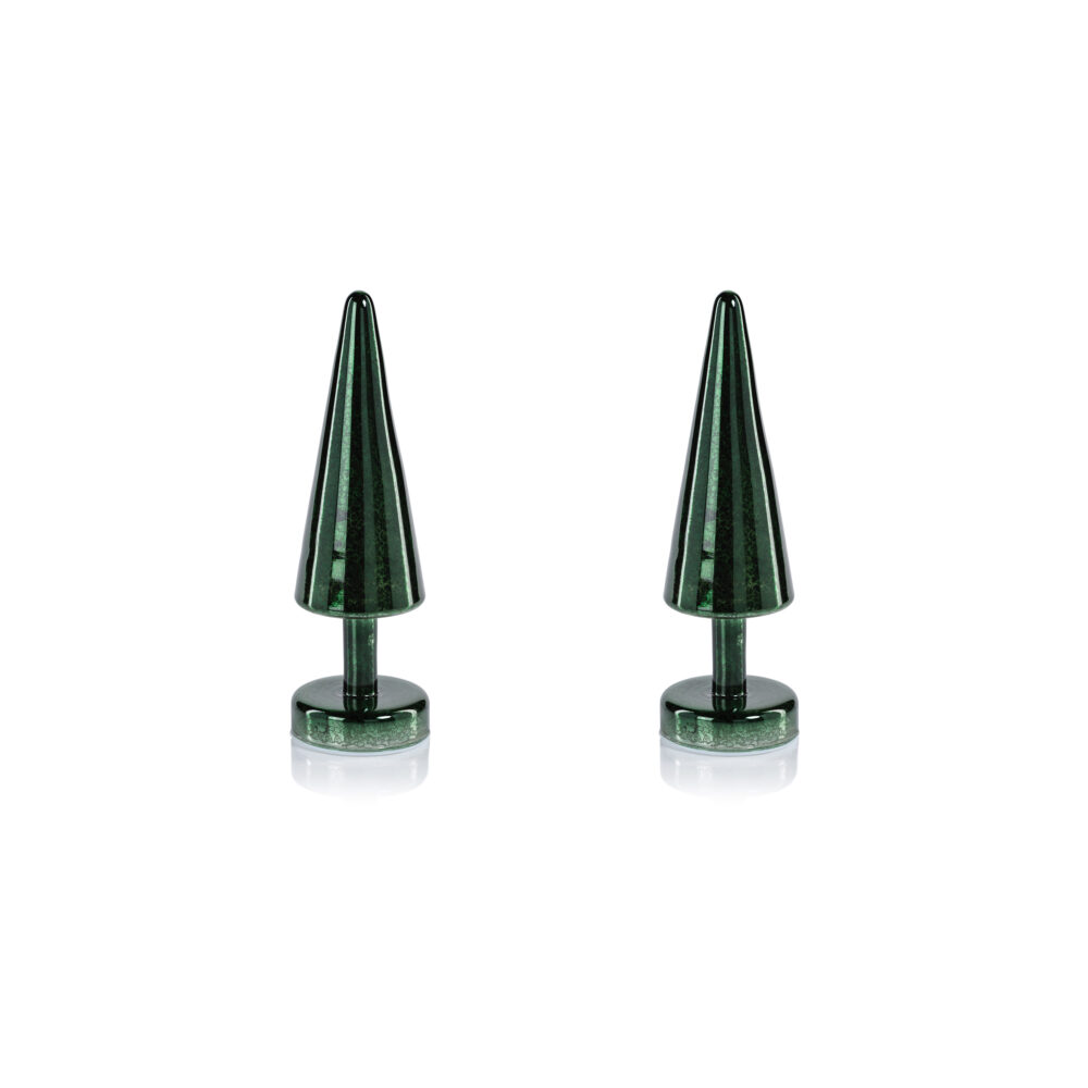 Crimbo 10" Green Sparkle Cone LED Trees, Set of 2  by Zodax