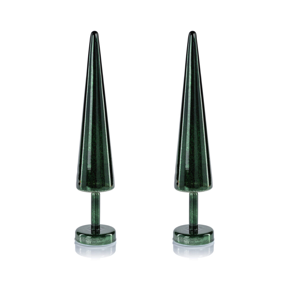 Crimbo 18" Green Sparkle Cone LED Trees, Set of 2  by Zodax