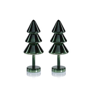 Crimbo 12.25" Green Sparkle Layered Cone LED Trees, Set of 2  by Zodax