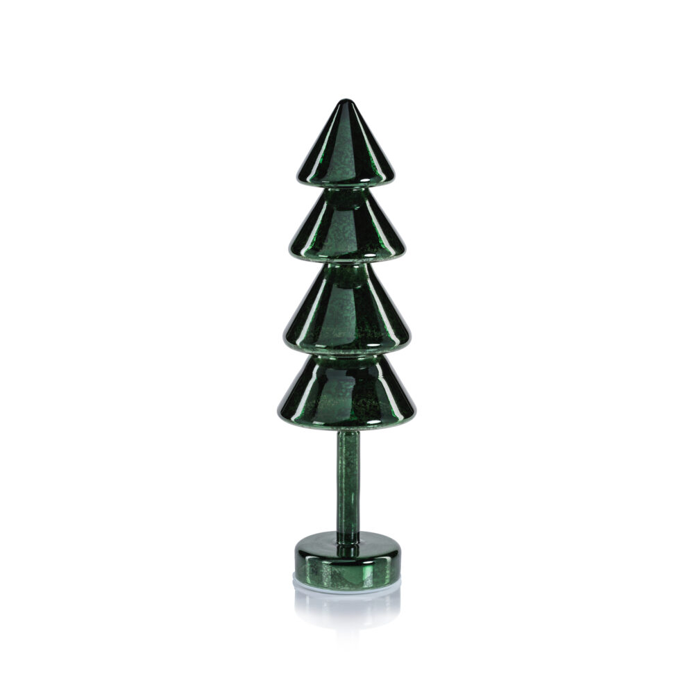 Crimbo 15.75" Green Sparkle Layered Cone LED Trees, Set of 2  by Zodax