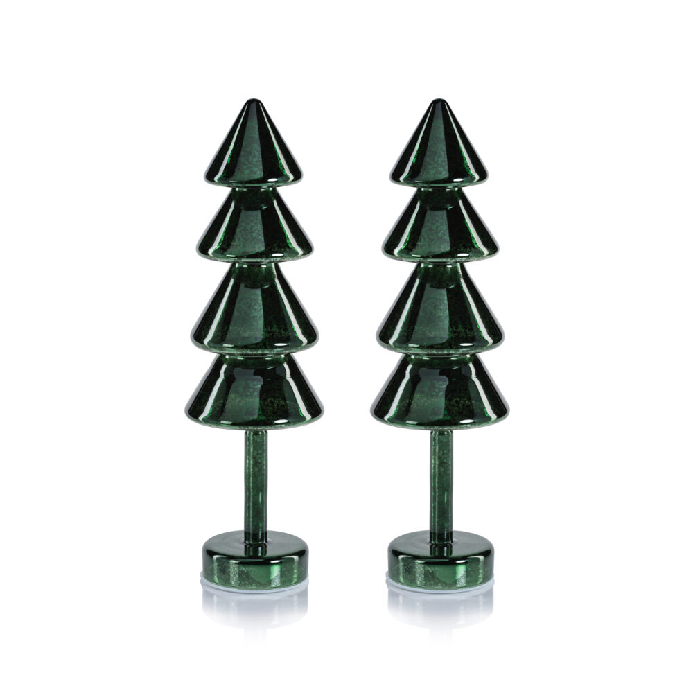 Crimbo 15.75" Green Sparkle Layered Cone LED Trees, Set of 2  by Zodax