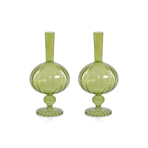 Vellum 2-Piece Set Small Green Spiral Glass Vases, Onion Shape by Zodax