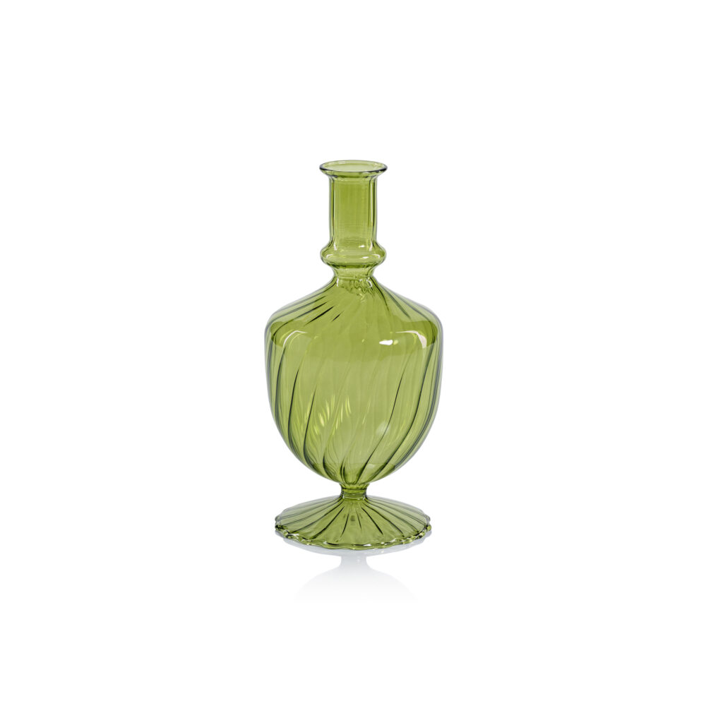 Vellum 2-Piece Set Green Spiral Glass Vases, Urn Shape by Zodax