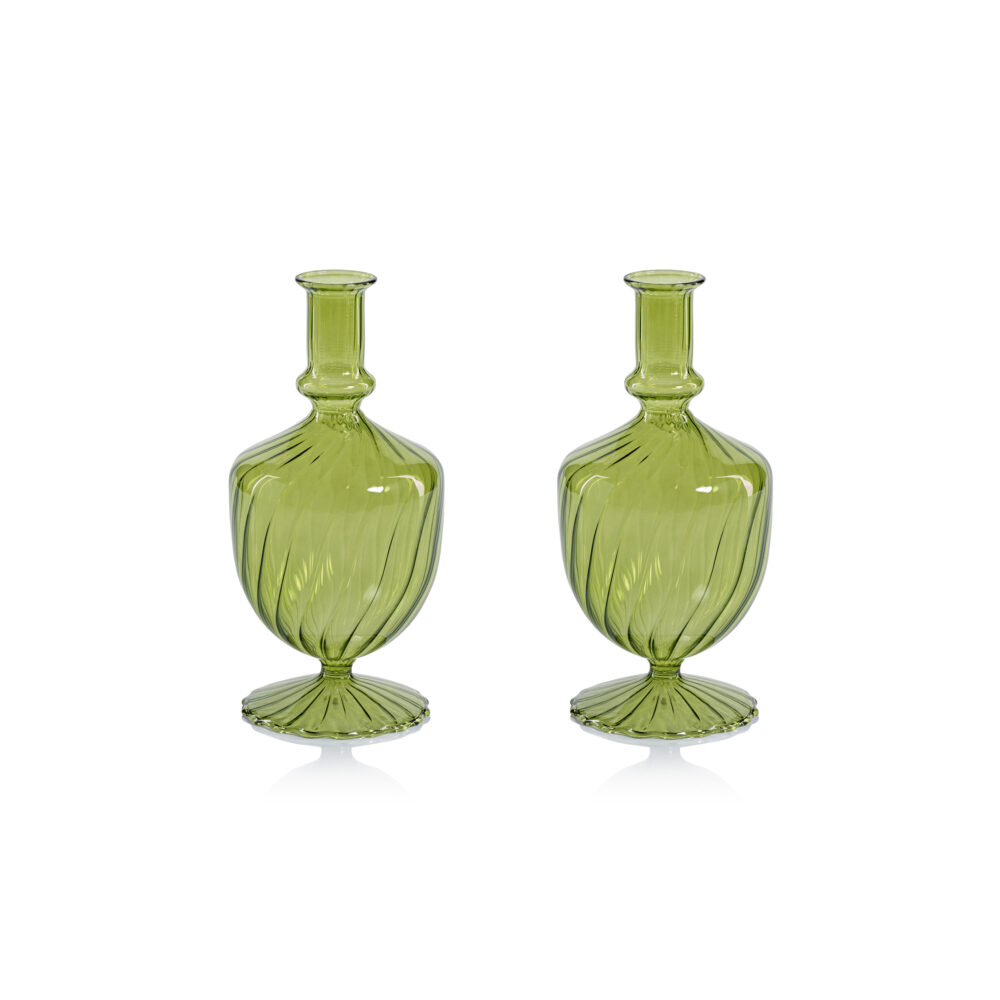 Vellum 2-Piece Set Green Spiral Glass Vases, Urn Shape by Zodax