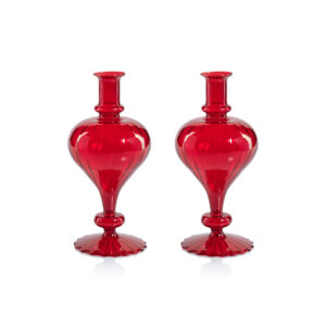 Vellum 2-Piece Set Large Red Spiral Glass Vases, Turnip Shape by Zodax