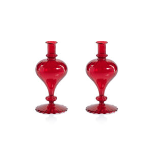 Vellum 2-Piece Set Small Red Spiral Glass Vases, Turnip Shape by Zodax