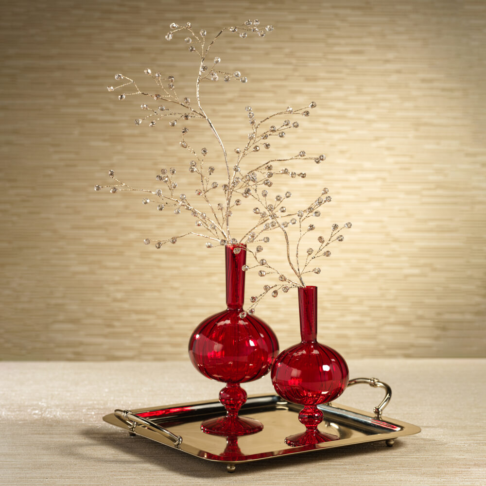 Vellum 2-Piece Set Large Red Spiral Glass Vases, Onion Shape by Zodax